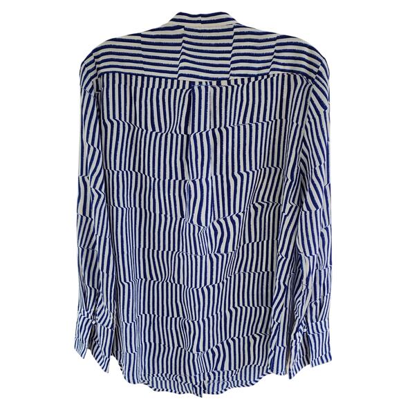 Banana Republic Elise Flutter Striped Blouse Medium Royal Blue Tie Neck Nautical - Picture 7 of 7